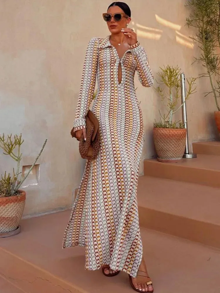 Flare Sleeve Front Split Maxi Dress