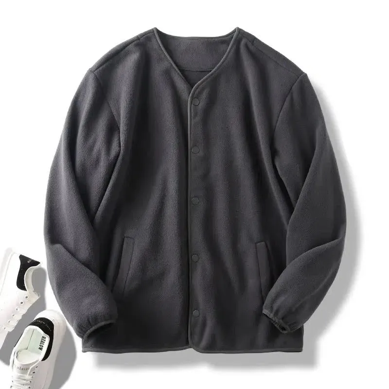 Fleece Collarless Cardigan Jacket