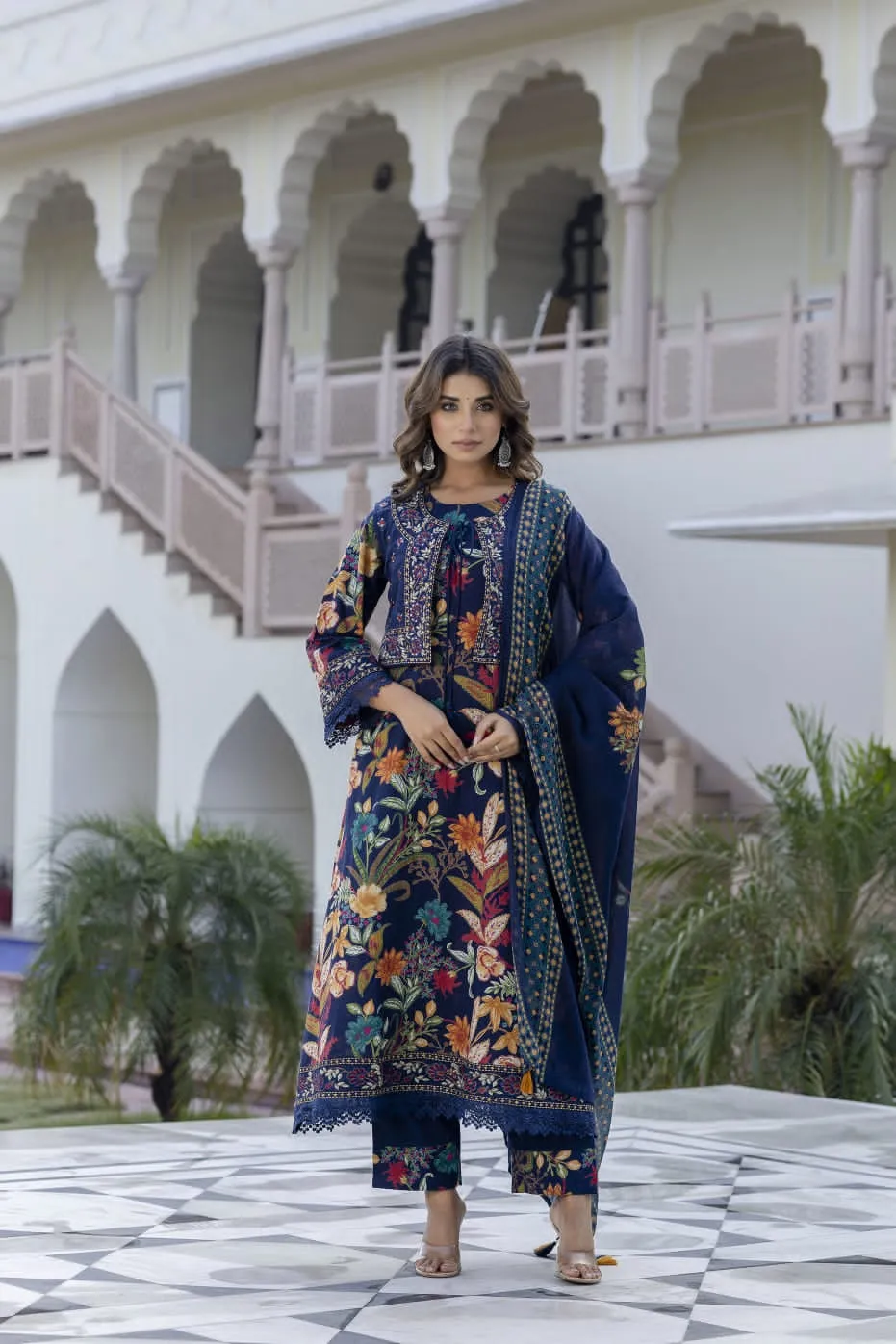 Floral Cotton Suit Set with Jacket
