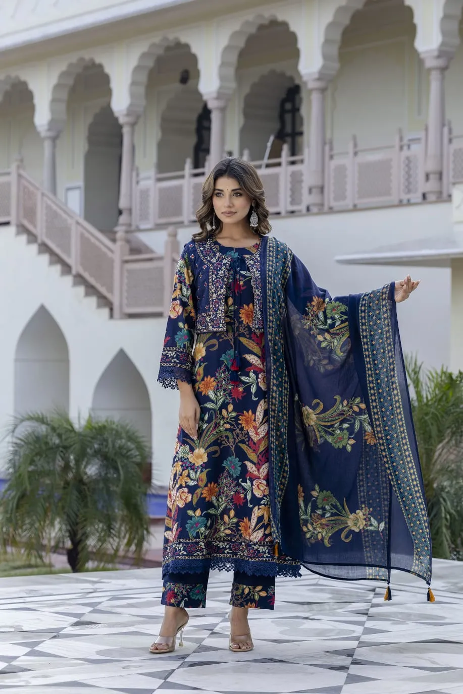 Floral Cotton Suit Set with Jacket