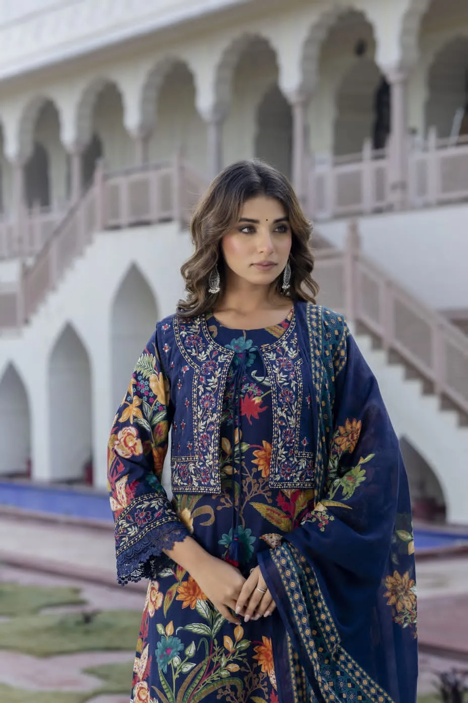Floral Cotton Suit Set with Jacket