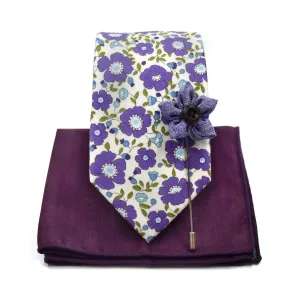 Floral White Lavender Tie Set