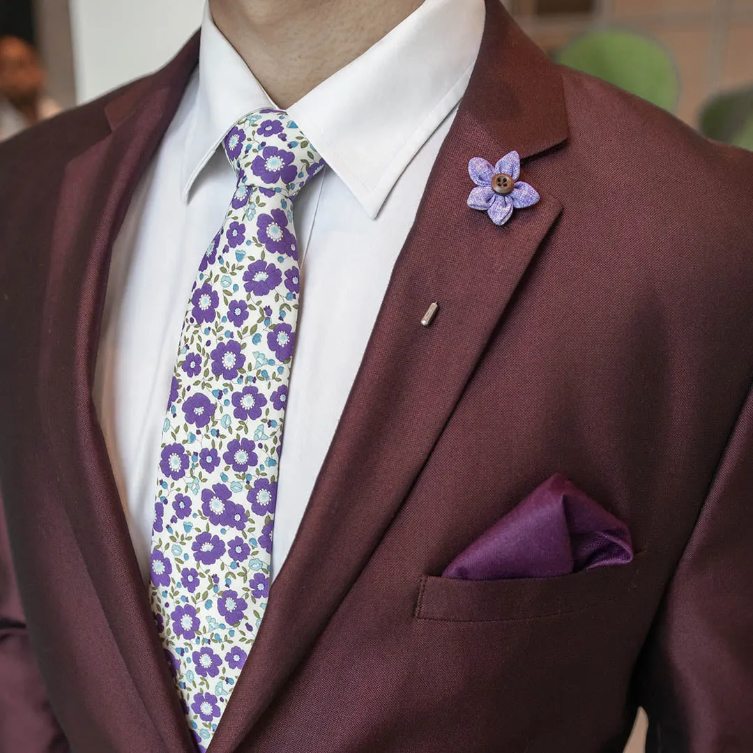 Floral White Lavender Tie Set