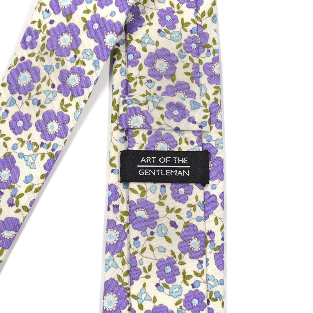 Floral White Lavender Tie Set