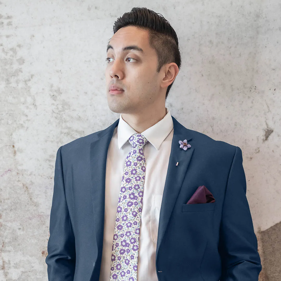 Floral White Lavender Tie Set