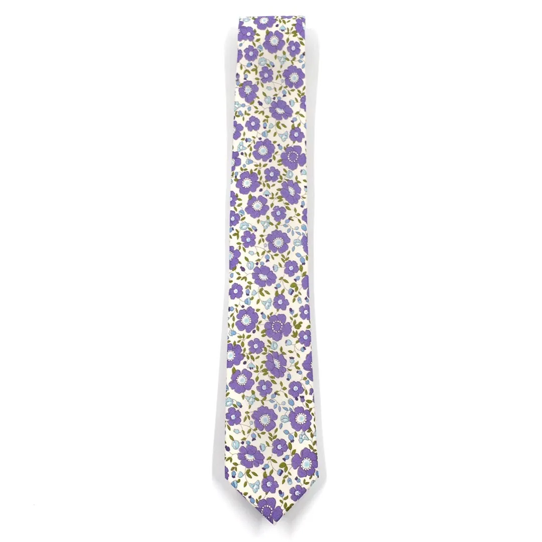 Floral White Lavender Tie Set