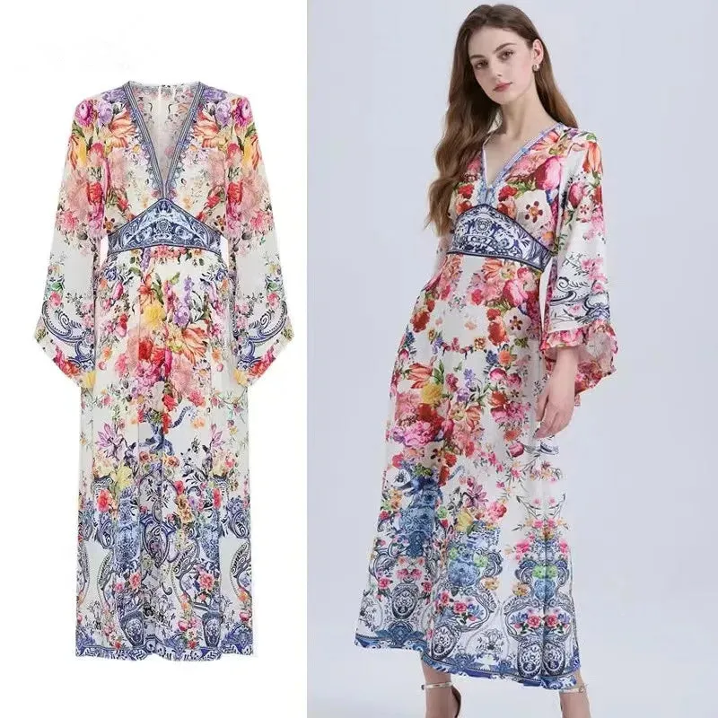 Flower Print Holiday Maxi Dress