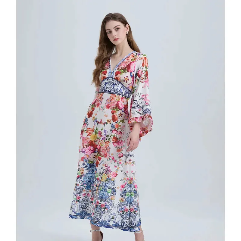 Flower Print Holiday Maxi Dress