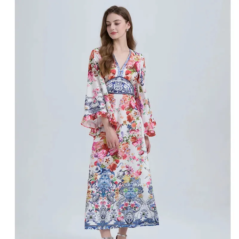 Flower Print Holiday Maxi Dress