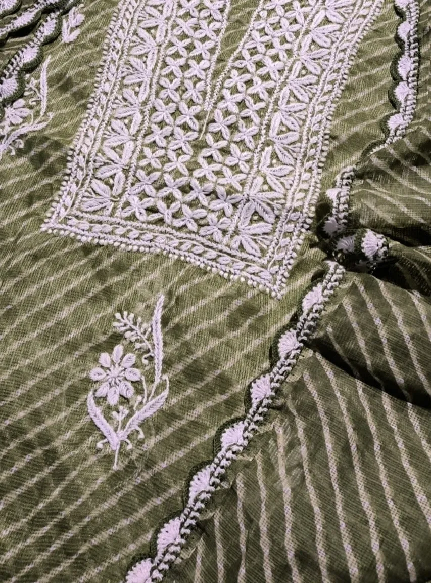 Forest Green Kota Doriya Chinkari Suit Material