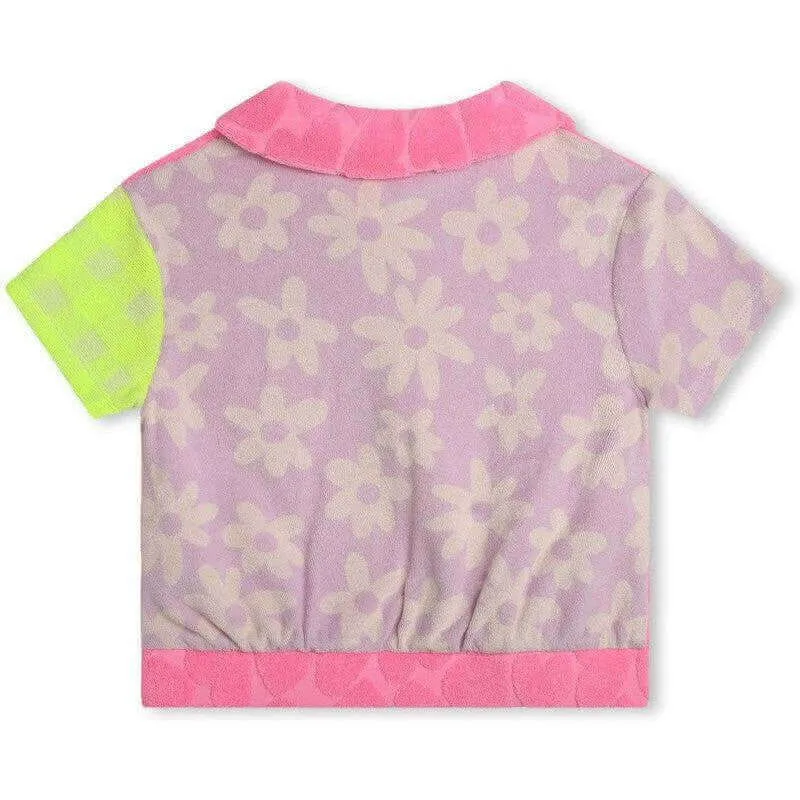 Girls Pink Heart Velour Top