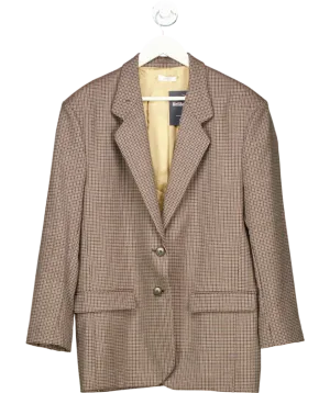 Glumur Brown Extra Oversized Gatsby Plaid Blazer UK XS/S