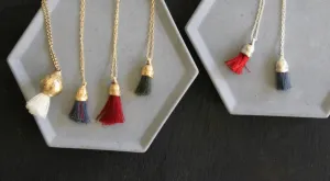Gold & Red Cotton Tassel Pendant