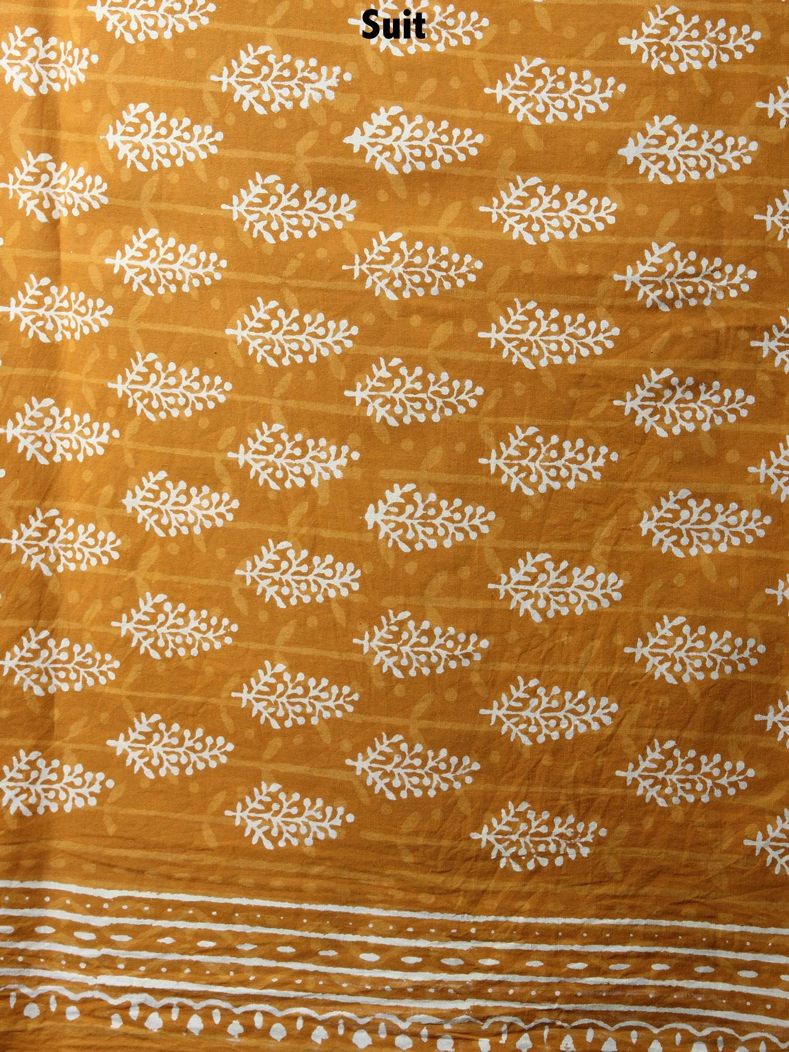 GoldenRod Yellow Beige Hand Block Printed Cotton Suit-Salwar Fabric With Chiffon Dupatta - S1628064