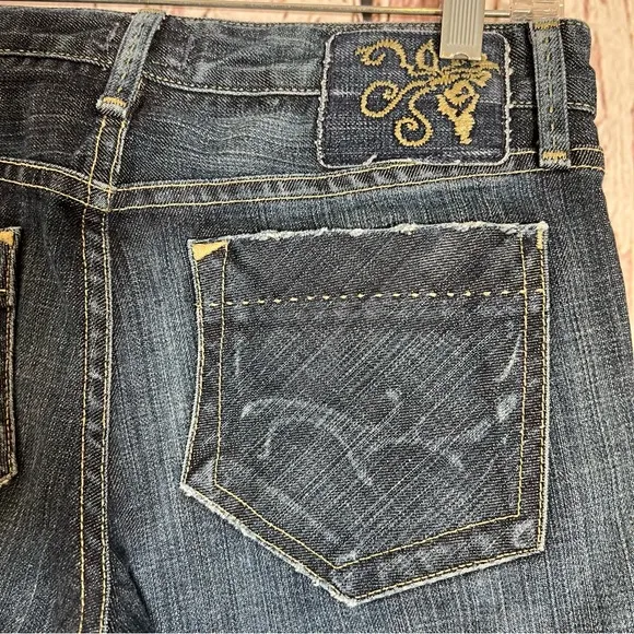 GoldSign Desire Lowrise Distressed Flare Bootcut Denim Jeans USA Made SZ 27 EUC