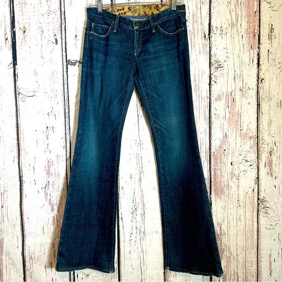 GoldSign Desire Lowrise Distressed Flare Bootcut Denim Jeans USA Made SZ 27 EUC