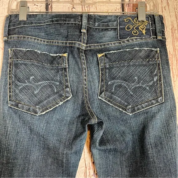 GoldSign Desire Lowrise Distressed Flare Bootcut Denim Jeans USA Made SZ 27 EUC