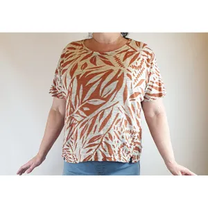Gorman Natural grey 100% linen tee shirt with unique red print size 16