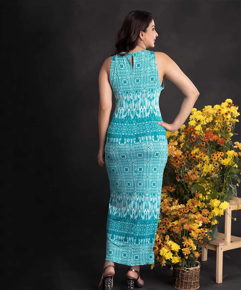 Green Printed ITY Body Hugging Maxi