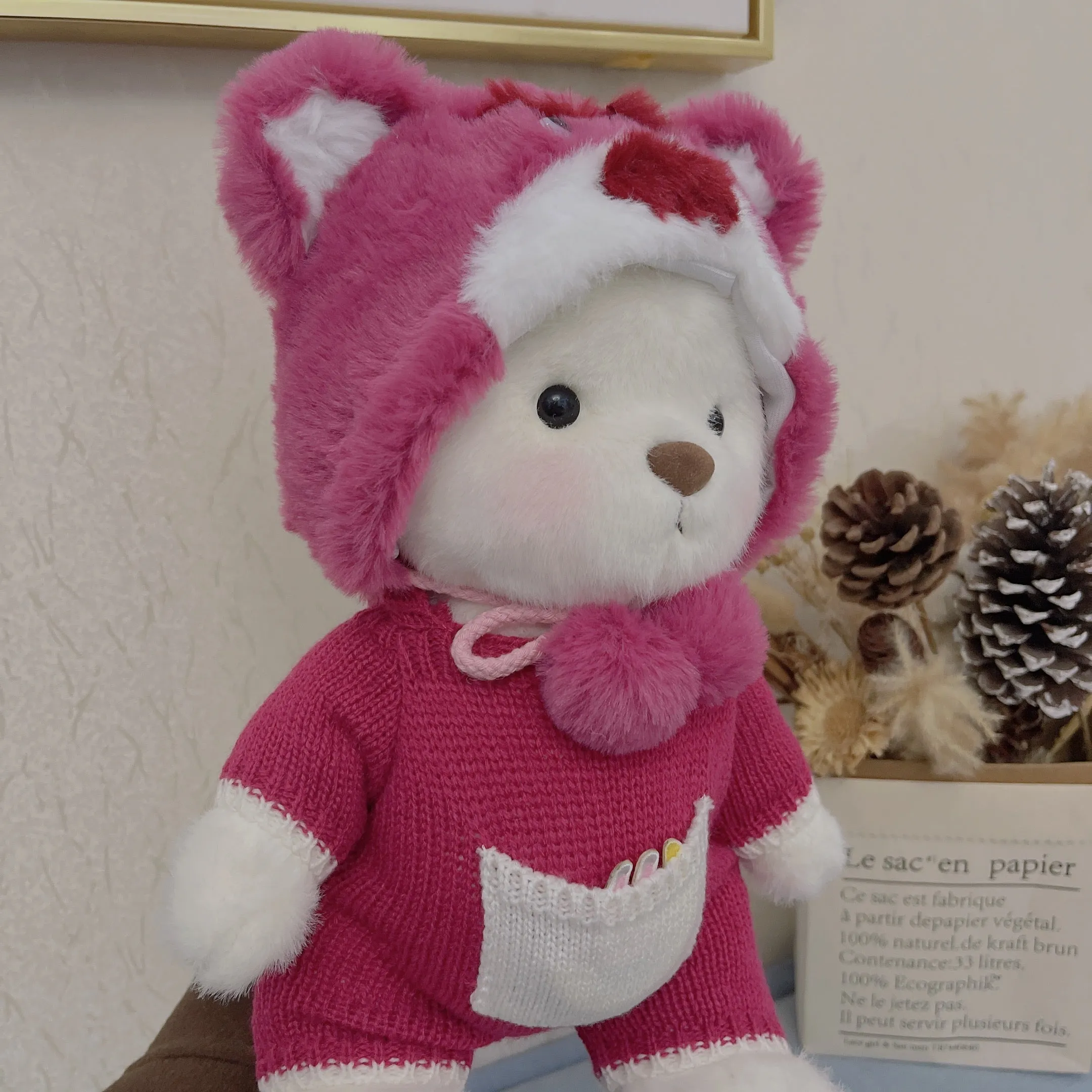 Handmade Cute Teddy Bears With Lotso Bear Suits Stuffed Bear Toys Valentines Day Decor Gifts for Her / Girlfriend Lover Mom Kids