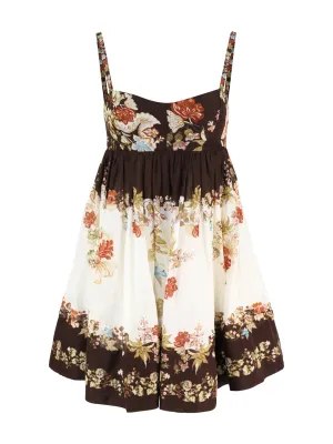 Hemant and Nandita Short Dress With Quilted Yoke in Brown Mix