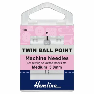Hemline Twin Ball Point Machine Needles - Medium - 80/12 - 3.00mm