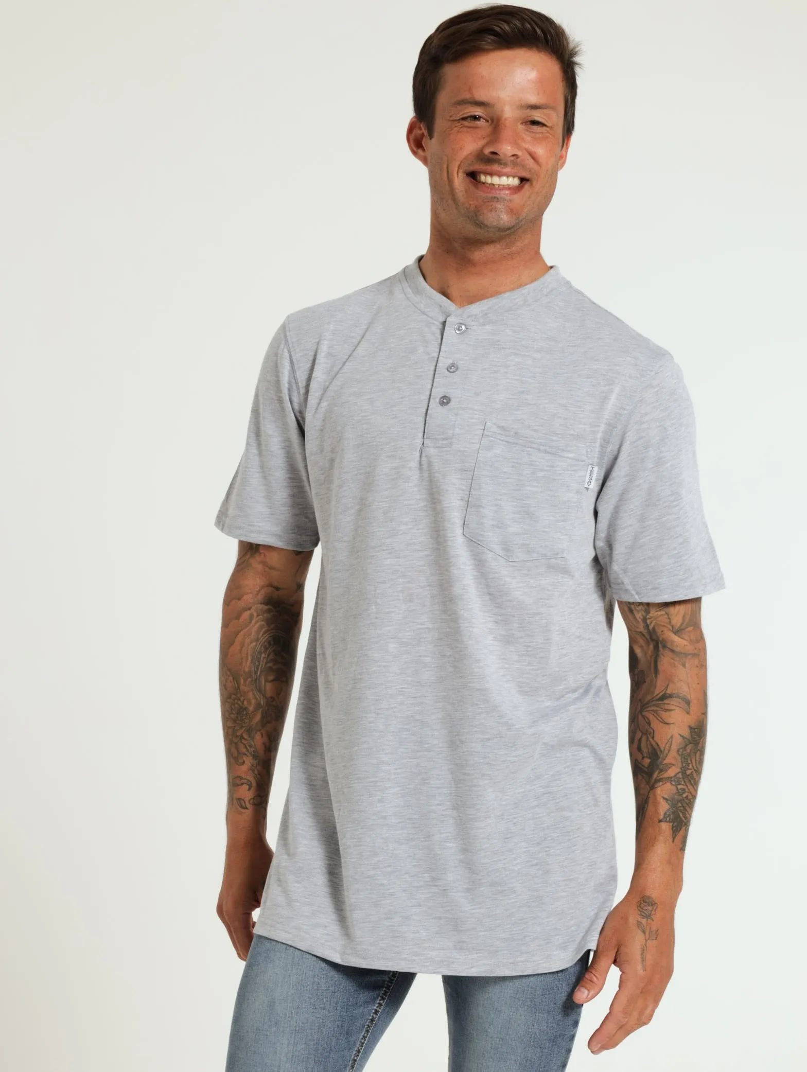 Henley Tee - Grey Melange