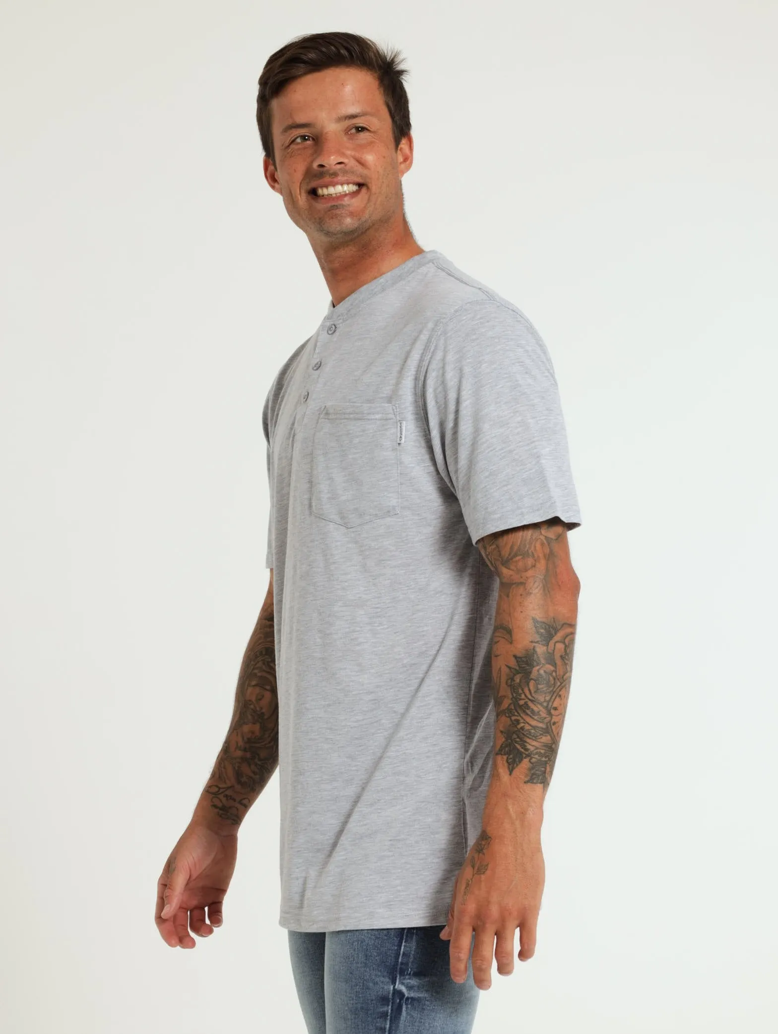 Henley Tee - Grey Melange