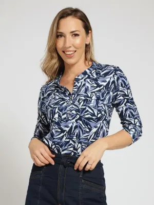 Henley Top With Pocket Detail - Blue