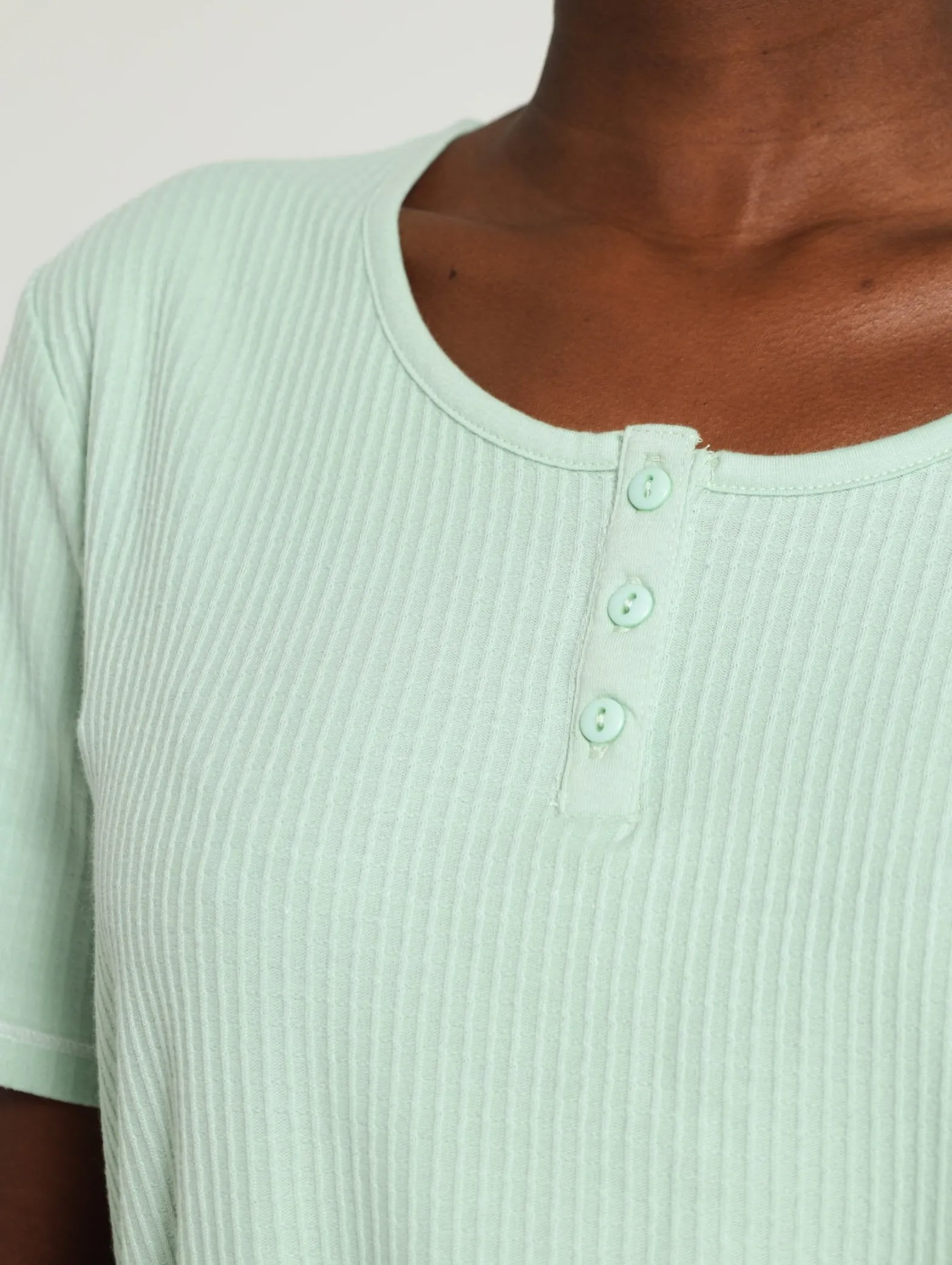 Henley Waffle Top - Aqua
