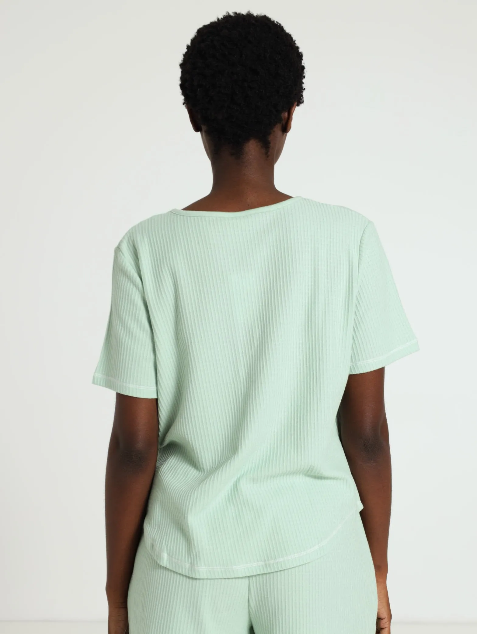 Henley Waffle Top - Aqua