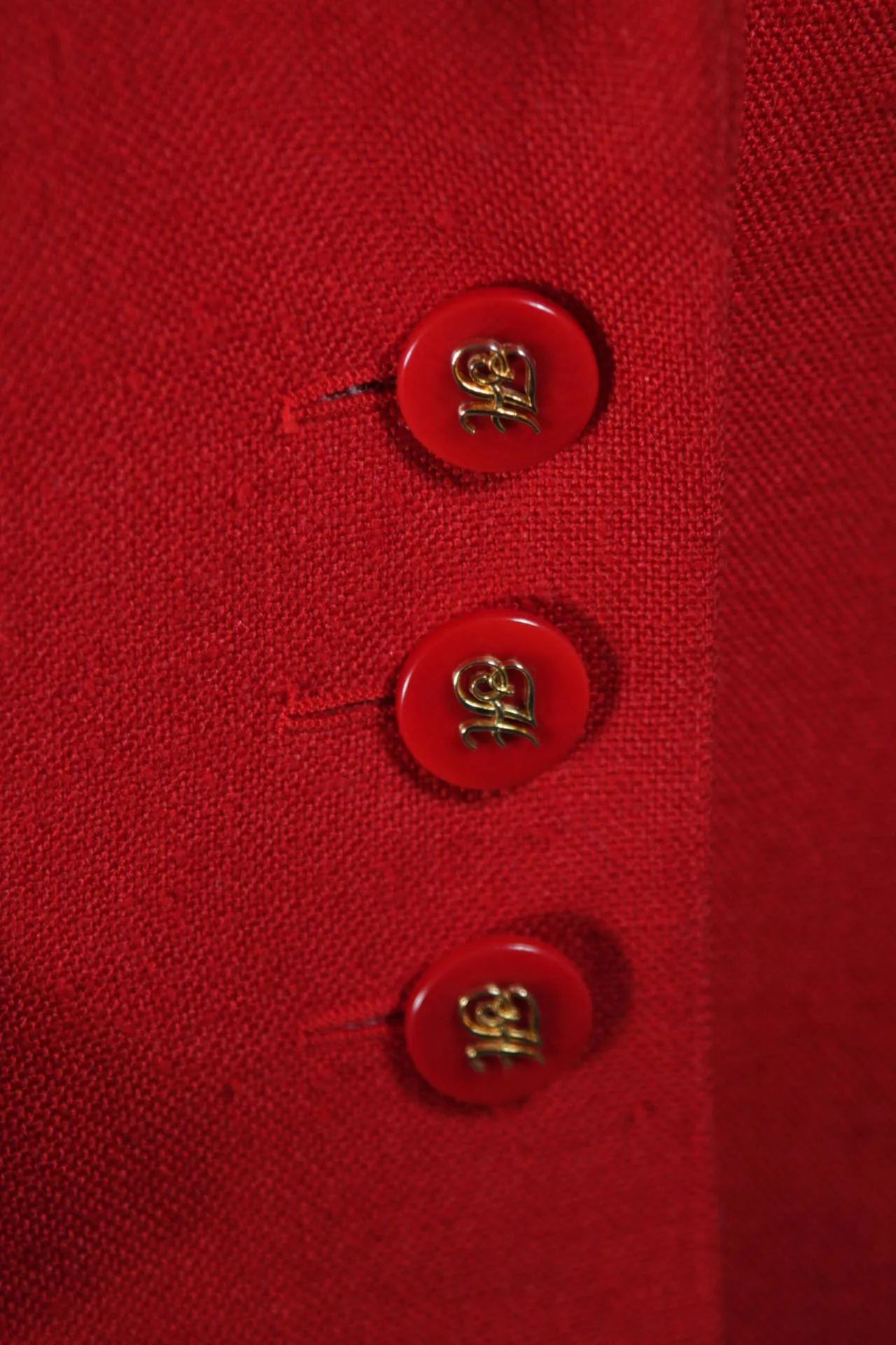 HERMES 2 pc Red Linen Skirt Suit w/ H buttons Size 42