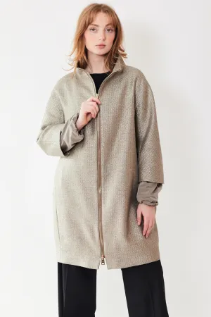 Herno Metallic Boucle Cocoon Zip Coat