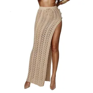 High Slit Crochet Knitted Maxi Skirt