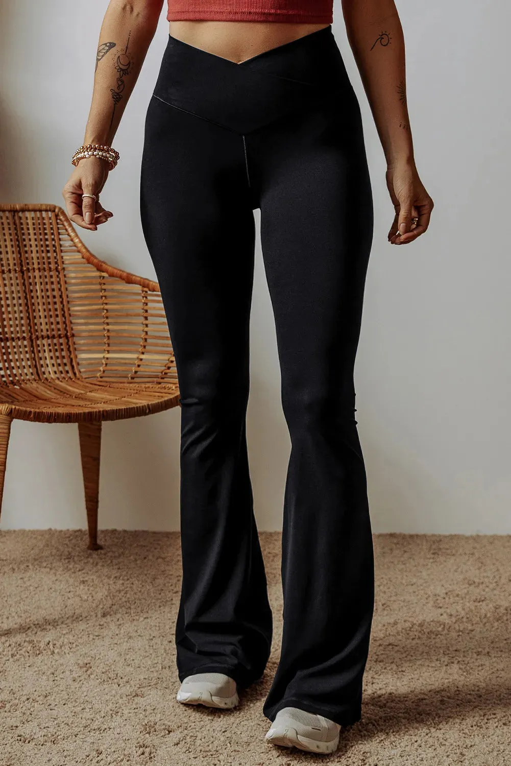 High Waist Black V Bootcut Pants