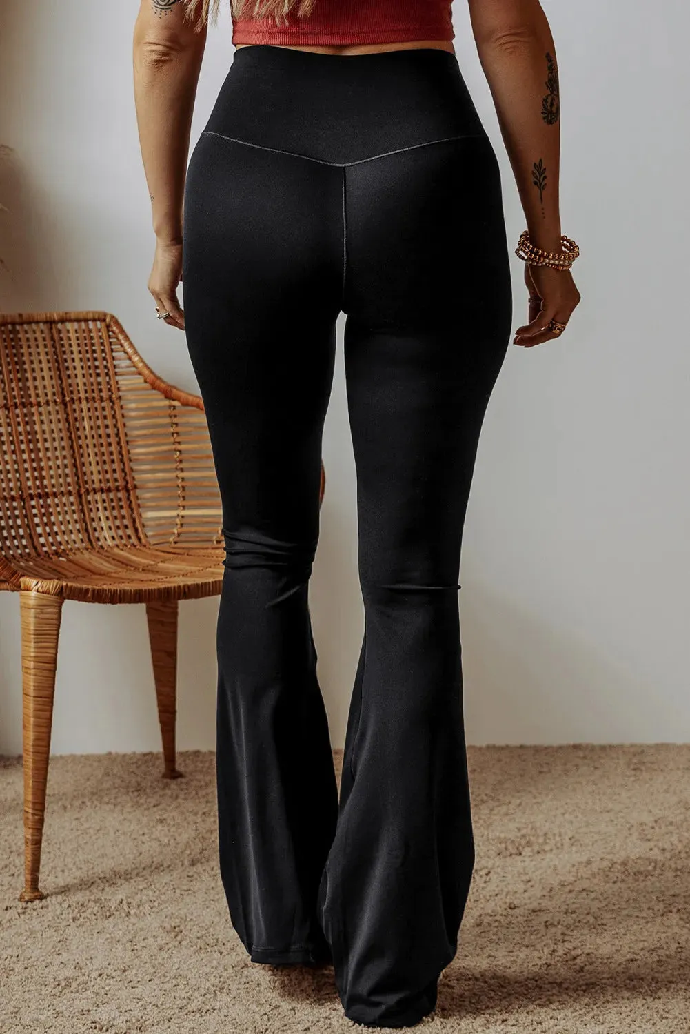 High Waist Black V Bootcut Pants