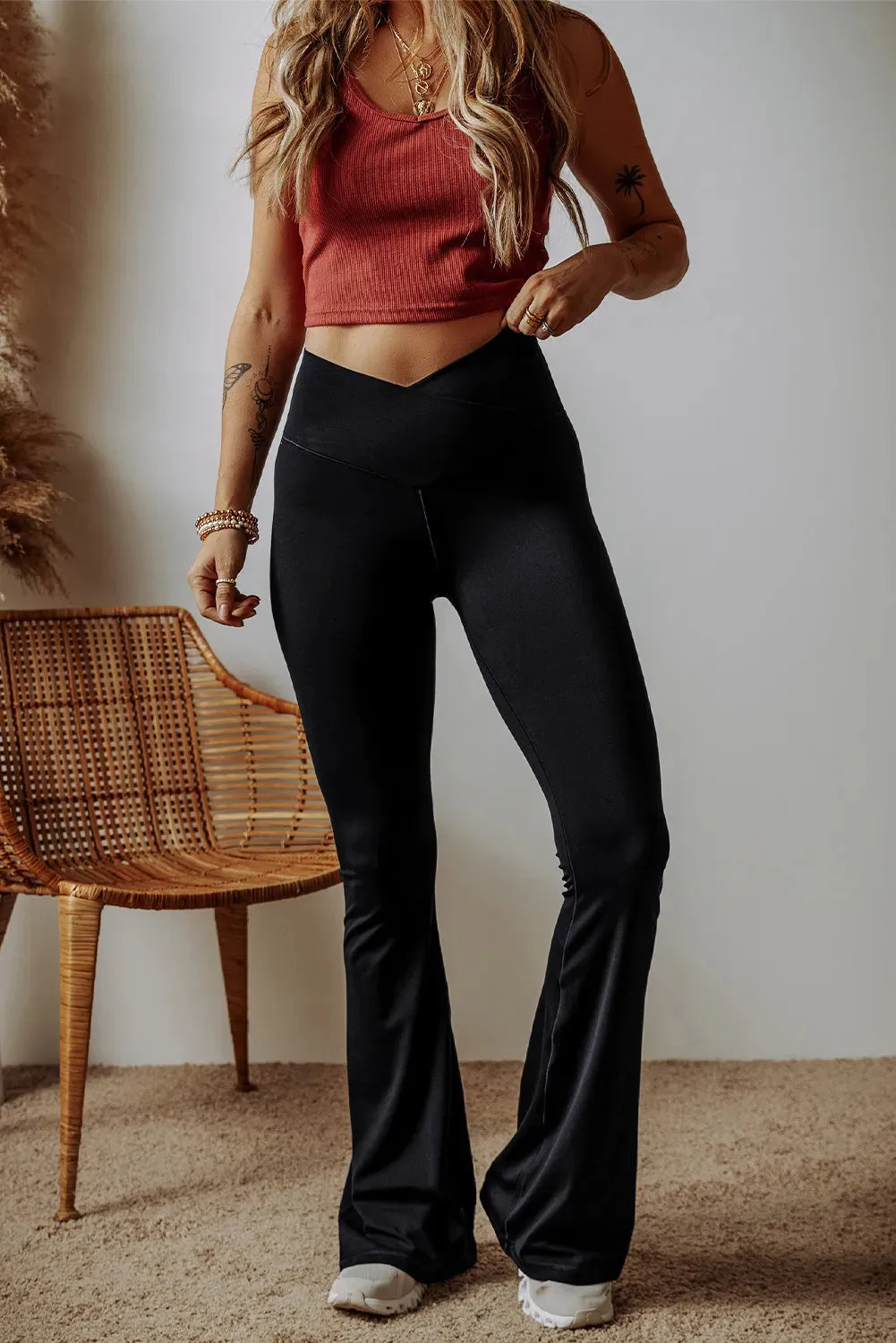 High Waist Black V Bootcut Pants