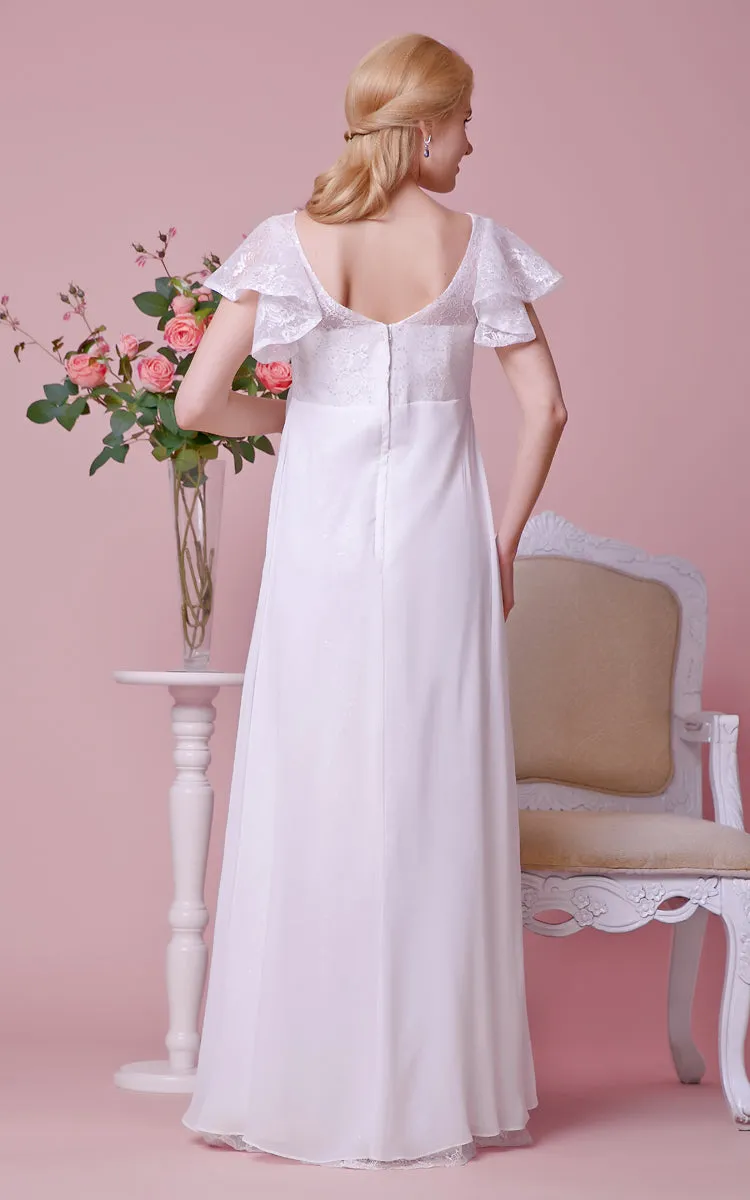 High-Waist Lace Bodice V-Back V-Neckline Gown-ZP_706107