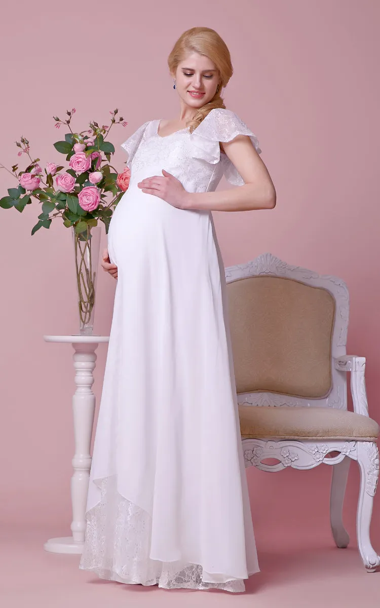 High-Waist Lace Bodice V-Back V-Neckline Gown-ZP_706107