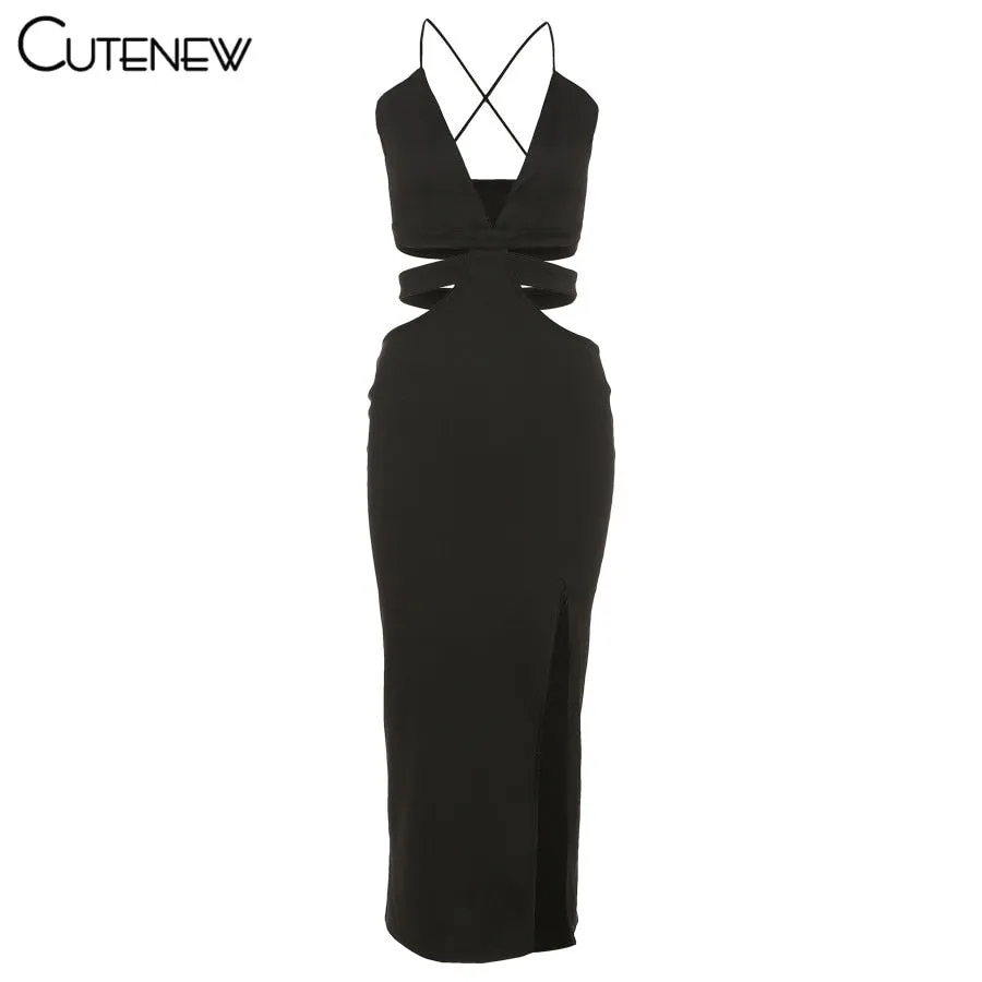 Hollow Out Sleeveless V-Neck Maxi Dress