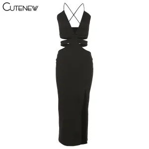Hollow Out Sleeveless V-Neck Maxi Dress