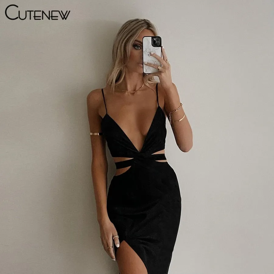 Hollow Out Sleeveless V-Neck Maxi Dress