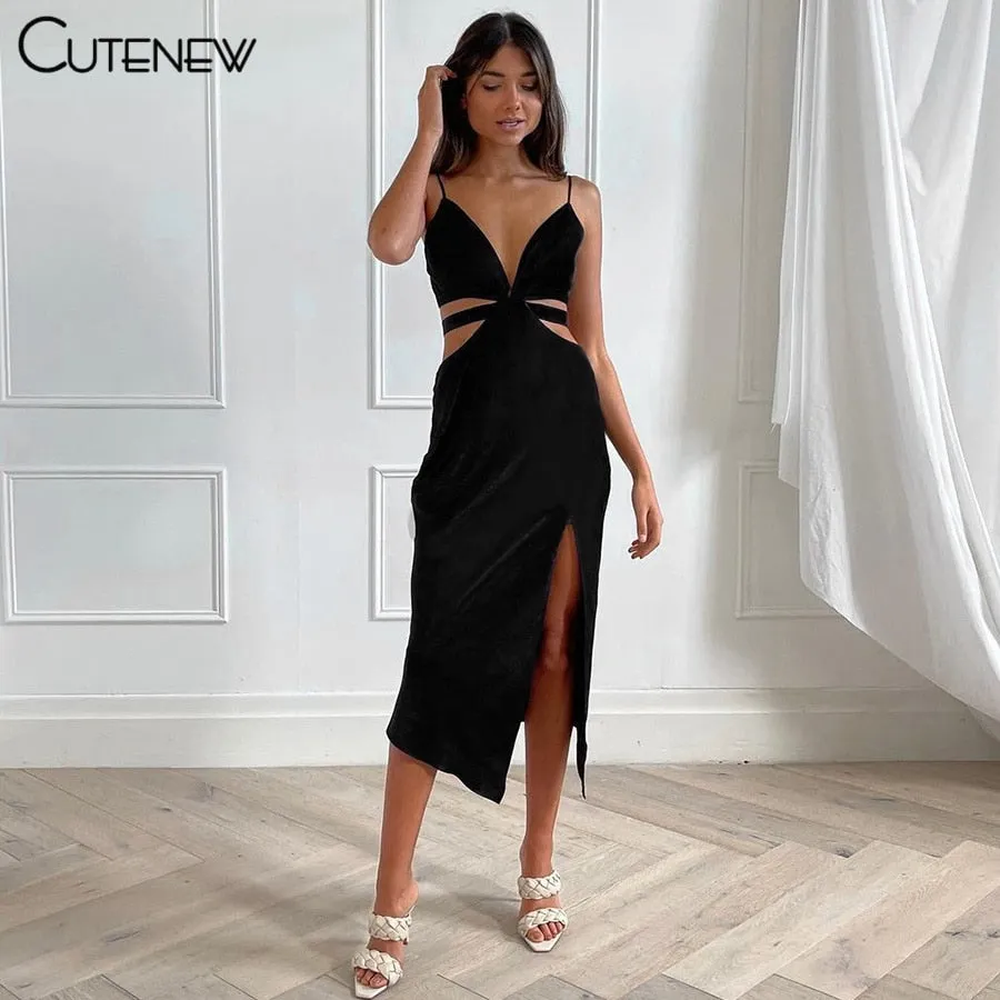 Hollow Out Sleeveless V-Neck Maxi Dress