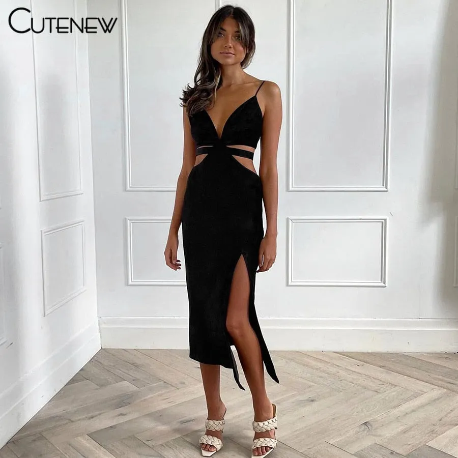 Hollow Out Sleeveless V-Neck Maxi Dress