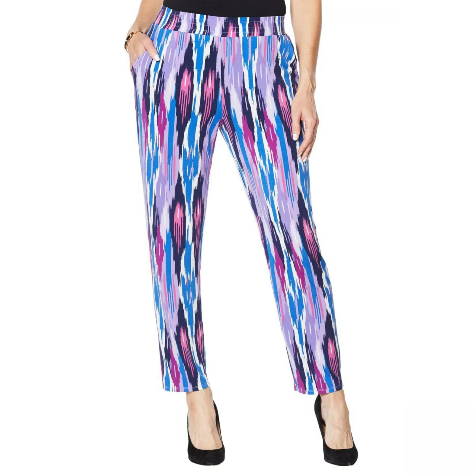 IMAN Women's City Chic Ikat Jersey Knit Ankle Pants