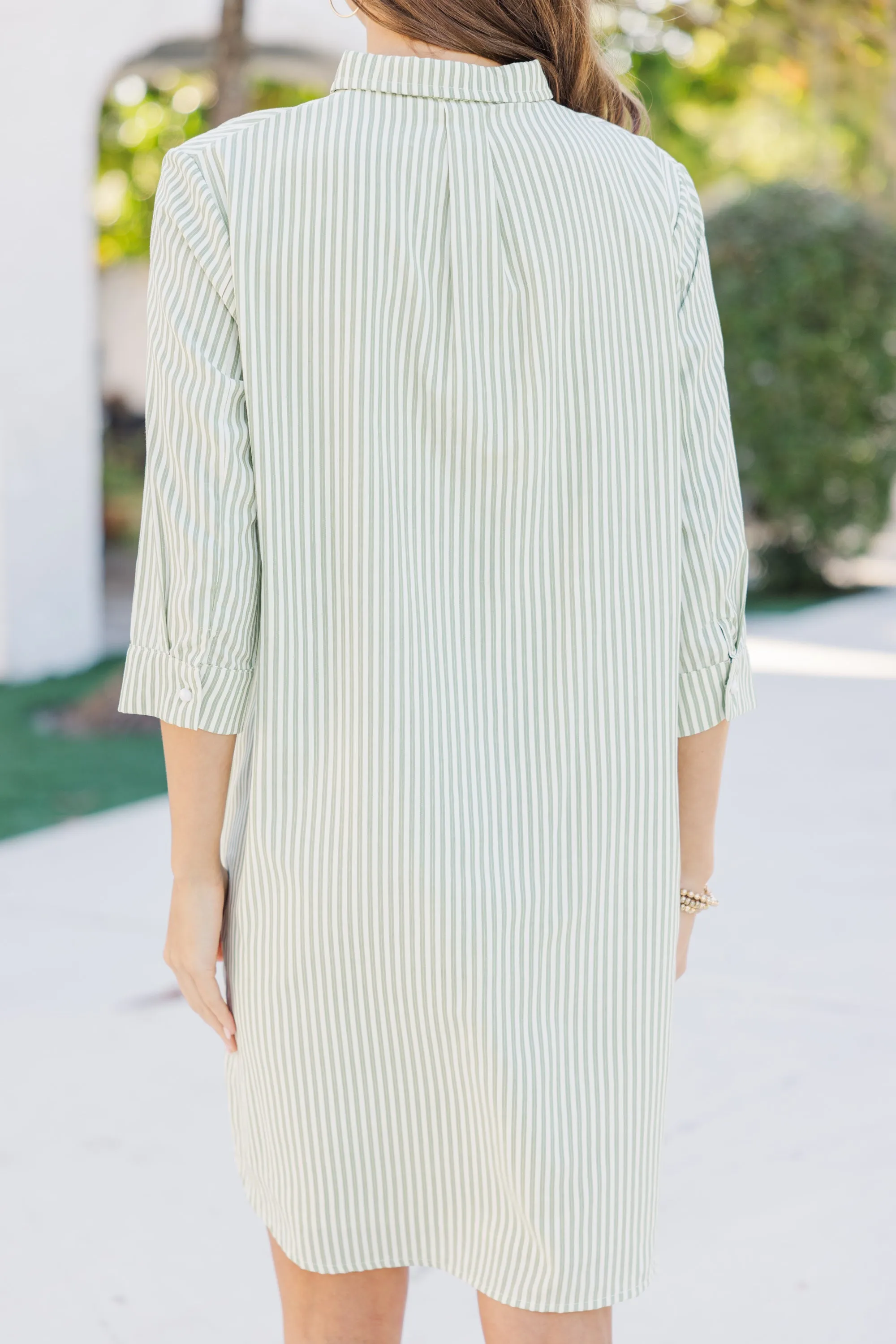 In Plain Sight Olive Green Striped Dress