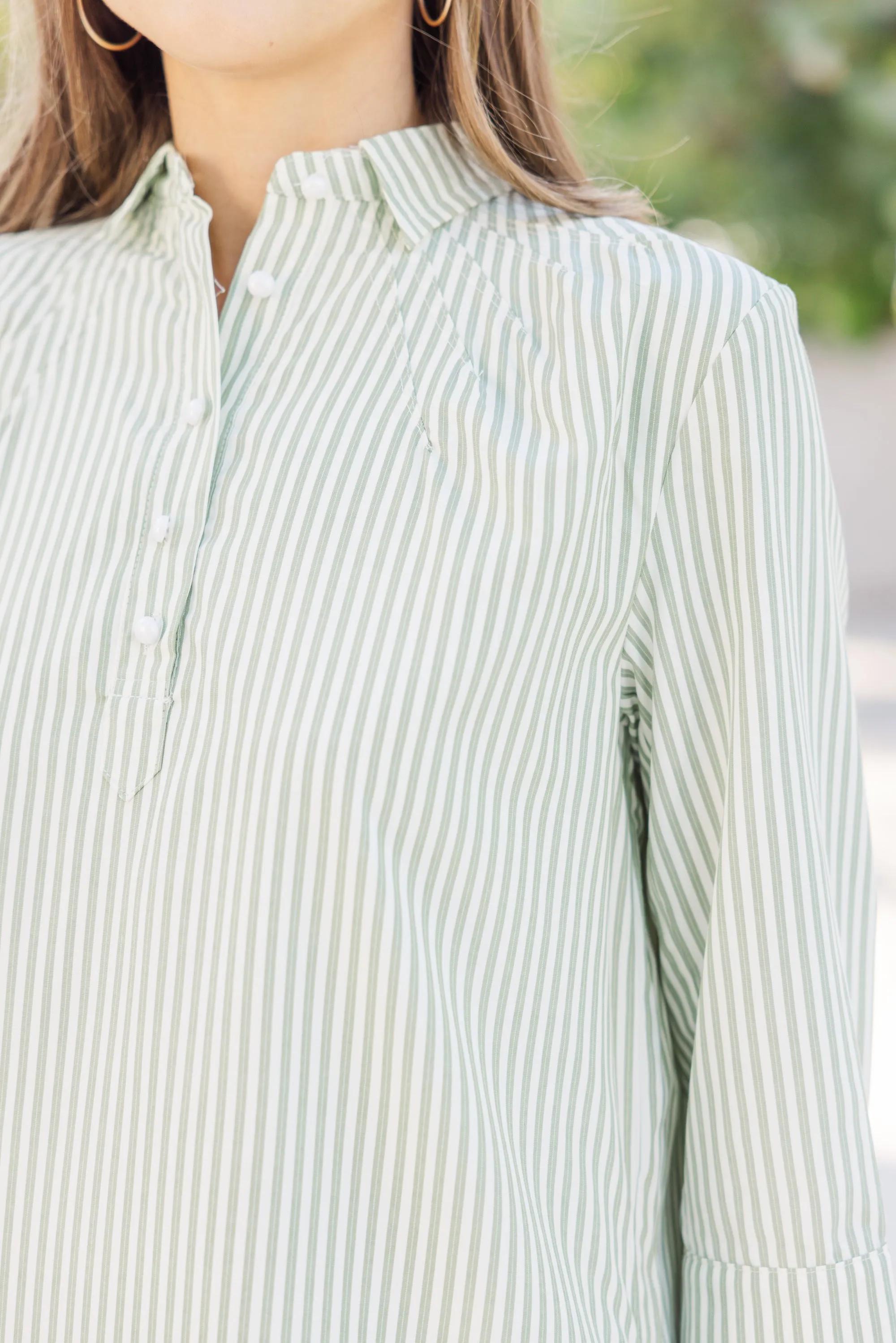 In Plain Sight Olive Green Striped Dress