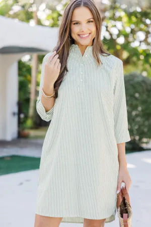 In Plain Sight Olive Green Striped Dress