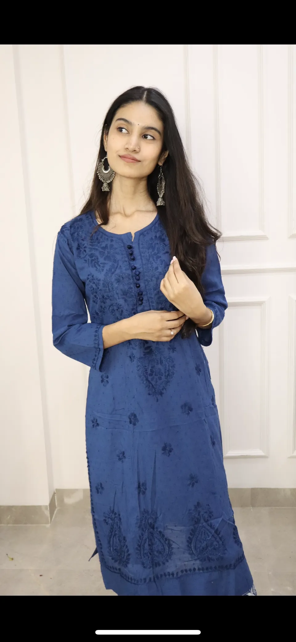 Ink Blue Chikankari cotton Kurti With Pant