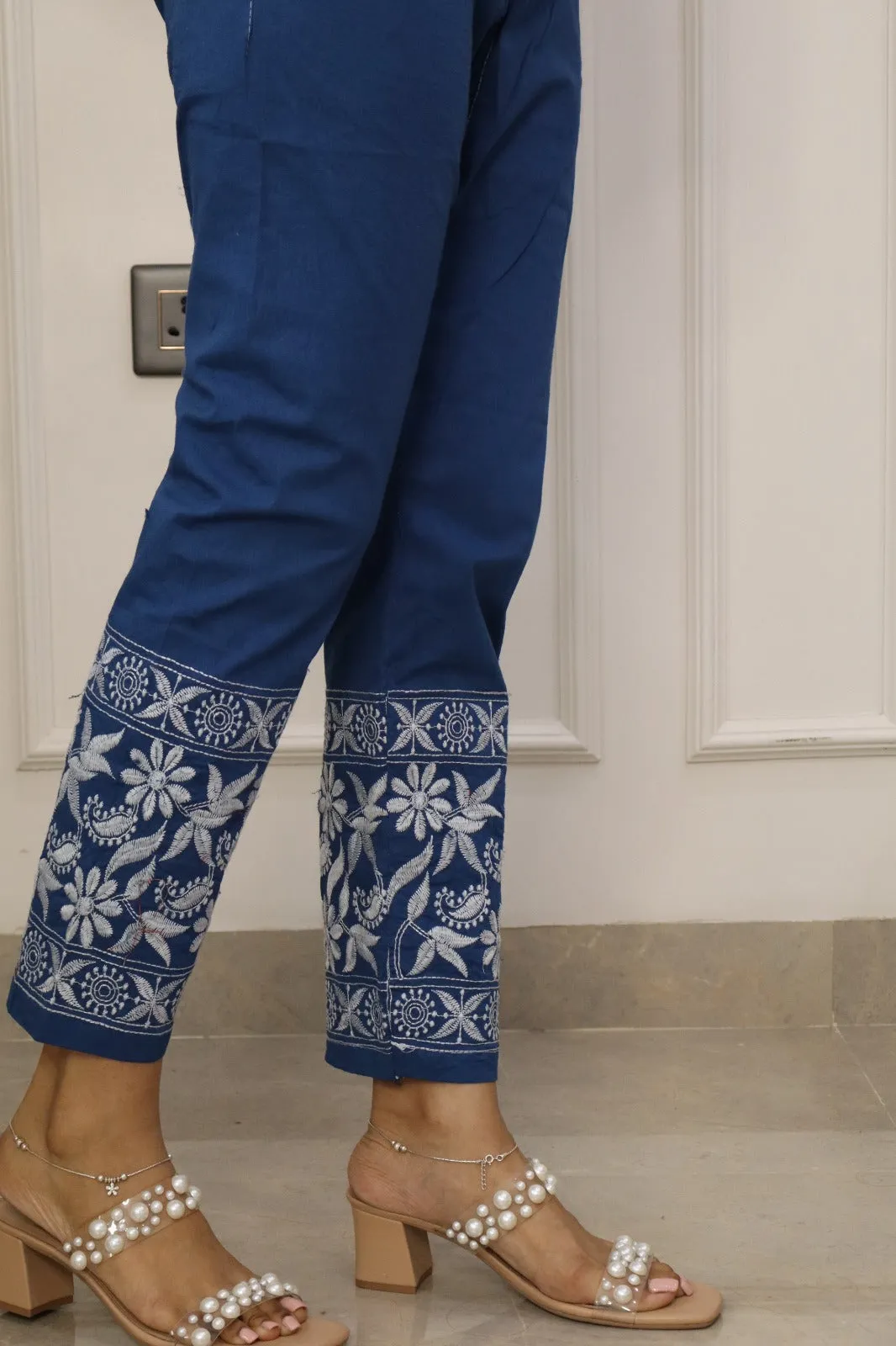 Ink Blue Chikankari cotton Kurti With Pant